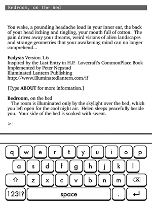 Gargoyle interactive fiction player on Kindle Touch; screenshot; game: Ecdysis